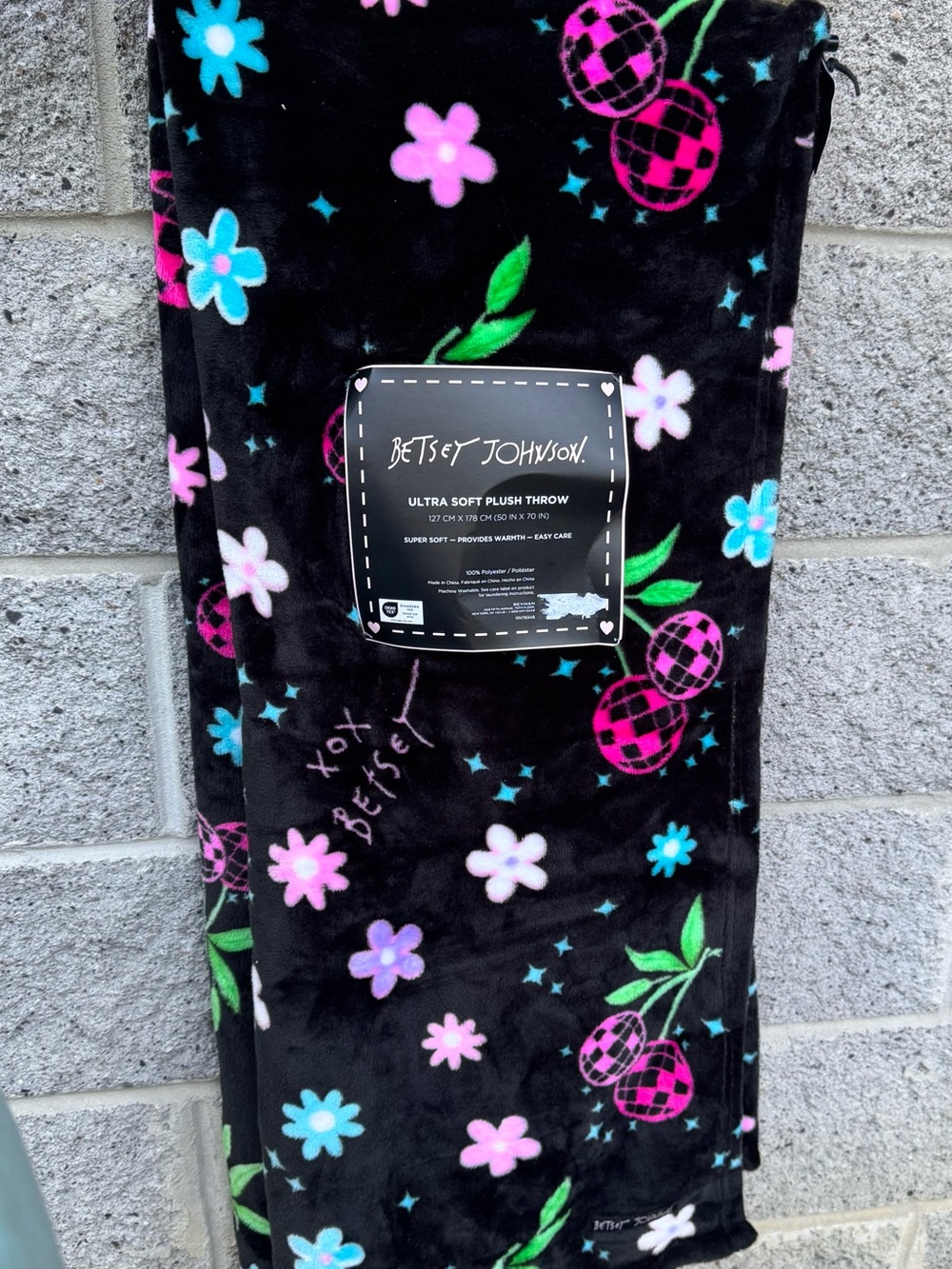 Betsey Johnson Floral Disco Cherry Plush Throw Blanket